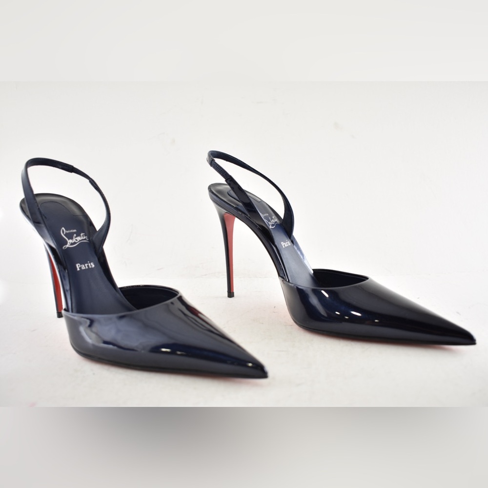 Christian Louboutin Kate Max O Sling 100 Zaffiro Blue Pointed Toe Heel Pump 38.5 - Picture 4 of 16